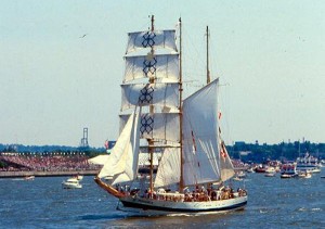 Pogoria - Flag: Poland, Rig: Barkentine, Homeport: Gdynia, Poland, Sparred length: 154', Built: 1980, Designer: Zygmunt Choren, Photo by Thad Koza, 2004