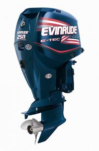 The New Evinrude E-TEC 250 H.O. features a high-speed Lightning gear case with more robust gears. Intake and exhaust revisions further boost performance of a V6 powerhead stroked from 3.3 to 3.4 liters.