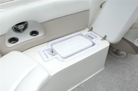 A removable cooler fits securely into this molded-in seat base.