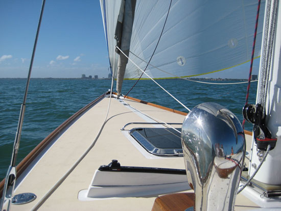Just a light touch on the helm is all that's needed, even under assymetrical spinnaker.