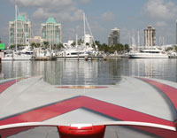 A view of Miami's Coconut Grove from the bow of a Poker Run competitor.