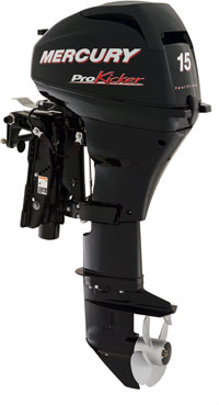 The four-stroke Mercury 15 ProKicker weighs 45 pounds less than the Evinrude E-TEC 15.
