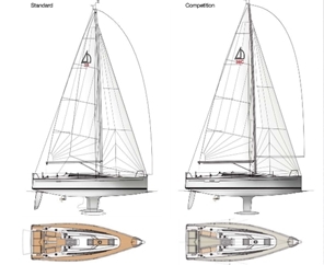 The Dehler 38 is offered in two versions, a basic cruising layout with aluminum mast, and a sportier, lighter version with a carbon-fiber spar.
