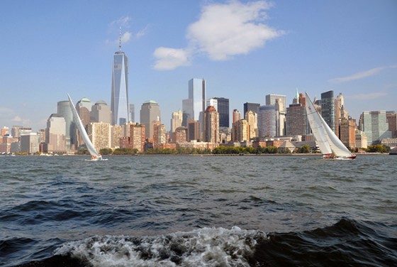 Sailboats against New York skyline Sailboats and New York skyline