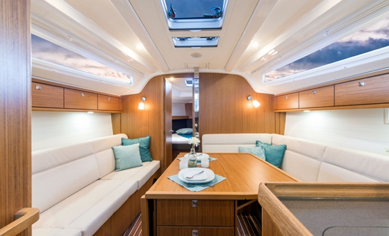 The saloon benefits from the addition of much bigger windows in the coachroof, and from plenty of hatches in tthe overhead.
