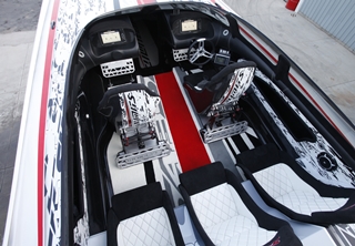 Shock absorbing buckets were specially fabricated for the boats’s sit-down cockpit.