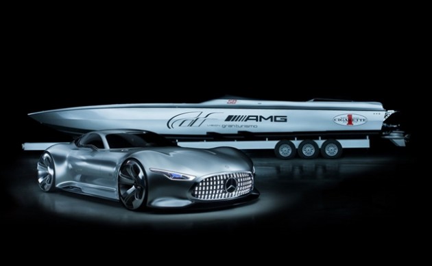 The Mercedes-Benz AMG Vision Gran Turismo Concept Car paired with the Cigarette 50' Vision GT Concept Marauder V-bottom was a showstopper in Miami. Photo courtesy Cigarette Racing Team.