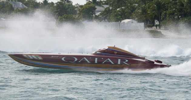 While it probably won’t have Turbine-class competition, the Spirit of Qatar’s turbine-powered cat is scheduled to make its 2014 season debut in Sarasota. Photo by Andy Newman.