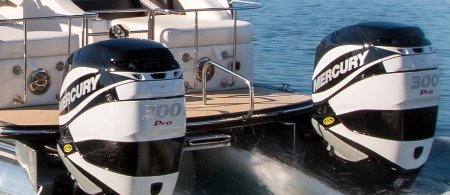 Twin, 300-horsepower Mercury Verado outboards can push the Crowne 250 
