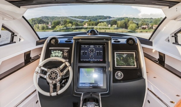 The builder outfitted the helm station with the latest electronics.