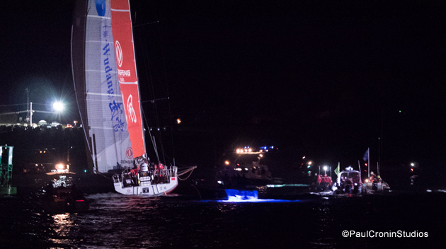Dongfeng shows us her transom, just after yet another jibe. Photo: PaulCroninStudios