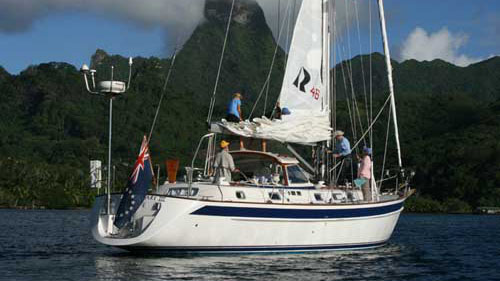 An image of the Hallberg-Rassy 46 sailboat.