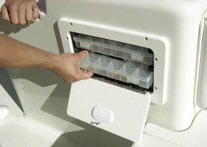 The port console includes a built-in tackle box.