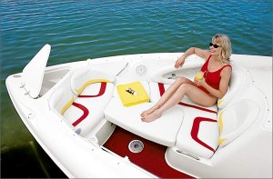 An anchor locker in the nose and contoured seating that converts to a sunpad are among the highlights of the open bow.