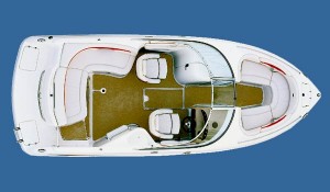 A bowrider layout includes a walk-through windshield for access to the open-bow area of the boat. (Photo courtesy Chaparral Boats)