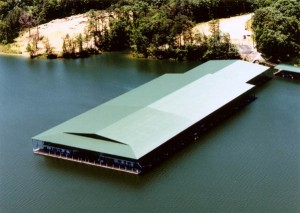 Boat houses, such as this one at the Lake and Shores Resort and Marina in Mount Ida., Ark., are a popular boat storage choice. (Photo courtesy Atlantic-Meeco)