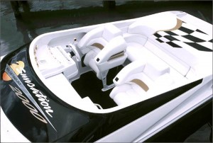 The swim platform of the 288 Intimidator has a boarding ladder.