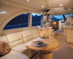 The comfortable salon area blends into the well-equipped galley. 
