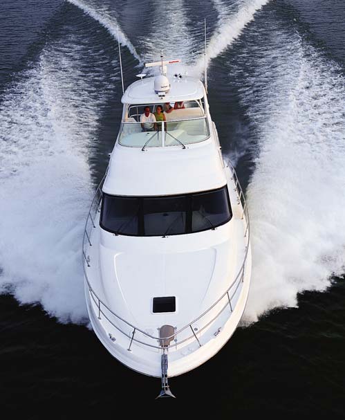 With twin diesels, top speed for the 540 Cockpit Motor Yacht is approximately 31 mph.