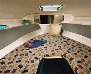 With the filler cushion removed, the V-berth converts to a lounge and dinette area.