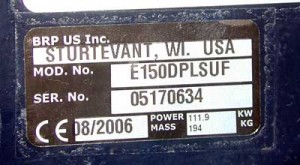 The serial number sticker on this BRP-Evinrude outboard also includes the motor's date of manufacture, August, 2006.