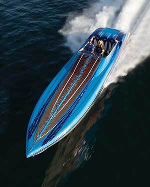 The award-winning Outerlimits 46' LTD featured Mercury Racing 1075SCi engines, Herring 5-blade propellers (18" x 34.5") and achieved a top speed of 124.5 mph at 6,100 rpm.