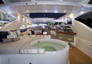 On this deck, with hot tub and adjacent bar, it's not hard to conjure images of party time.