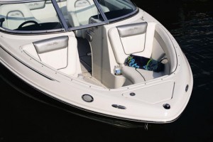 Forward, the Sea Ray 210 Select has bow seating and an anchor locker.