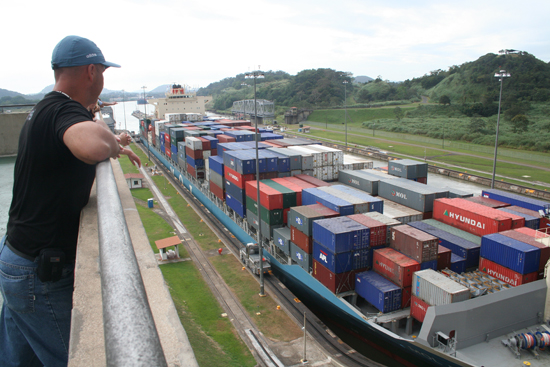 Container ships transiting the Panama Canal. Kim Kavin photo.