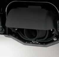 The reverse bucket in its up position.