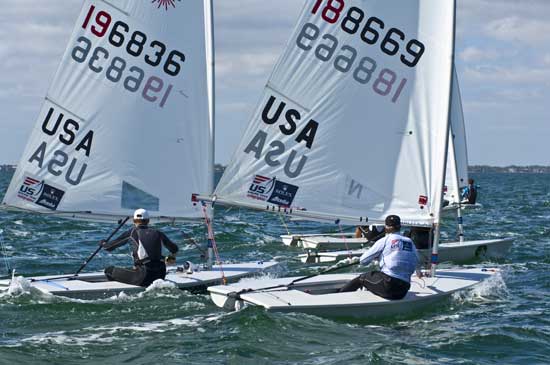 US sailors are encouraged to push each other on and off the water.