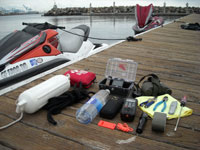 A spare GPS, VHF radio, and duct tape were among the extra items packed for a Pacific crossing from the California mainland to Catalina Island.