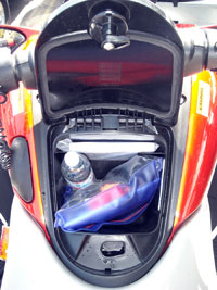 A small dry bag held my wallet, camera, note pad, GPS and cell phone, and that all fit into the generous Honda glove box, along with a bottle of water.