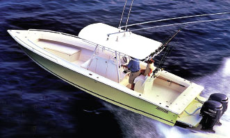 The Jupiter 31 has the same deep-vee hull form today as those built in the 1990s, with a solid glass bottom and cored sides.