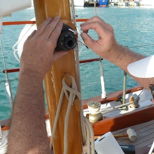 Greg Stewartremounts the mizzen sheet winch.