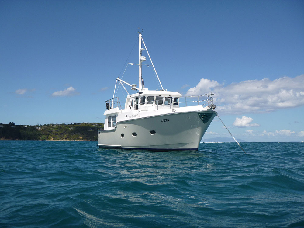 nordhavn n40 trawler at anchor