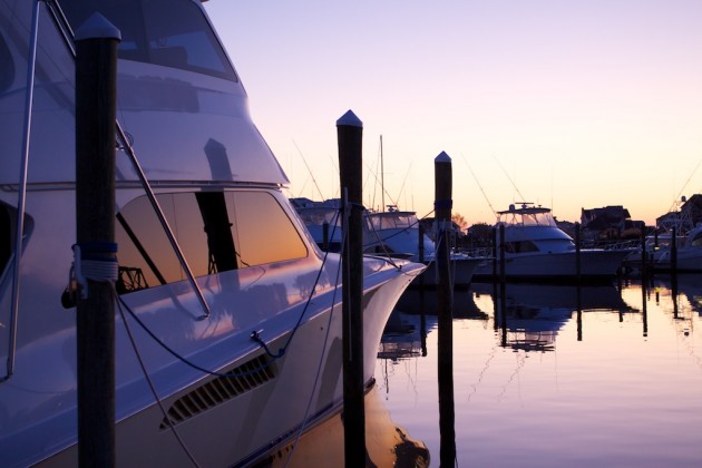 A photo of the shiny topsides on a sportfish boat. 
