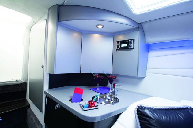 A photograph of the Formula 382 FAS3Tech powerboat interior.