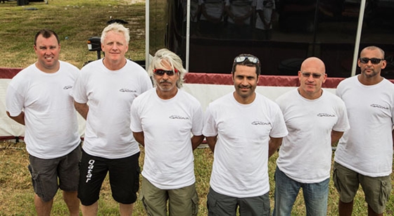 Sheikh Hassan (third from left) and his throttleman Steve Curtis (second from left) are dedicated to bringing the team’s turbine cat to glory this season.