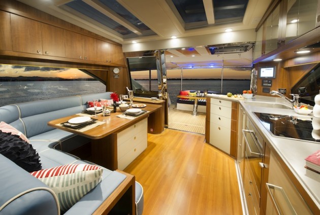 The Belize 54 Daybridge has a spacious main salon with the galley set aft for easy aft cockpit entertaining. 