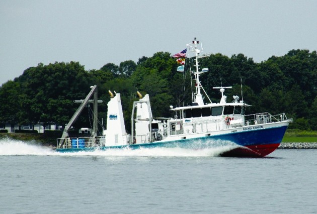 The 81-foot Rachel Carson was the test platform for the four days of anchor testing. Photo by Gary Reich