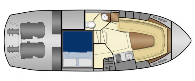 The interior layout on the Gran Turismo 35 is open and airy. That's because Beneteau decided to fore go an enclosed forward stateroom in favor of a large dinette than can be converted to a sleeping berth.