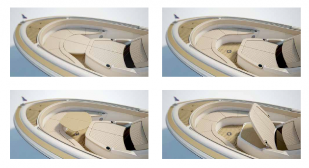 Presto, chango. The bow area in the Chris Craft Catalina 34 has a number of different personalities. 