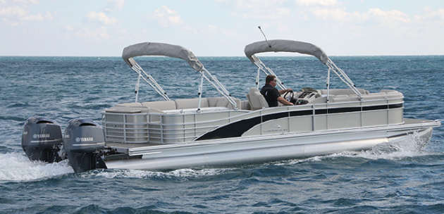 The Bennington 30 Club Twin is double the space, power, and fun, thanks to its huge deck and twin outboard power. Photo courtesy of Bennington