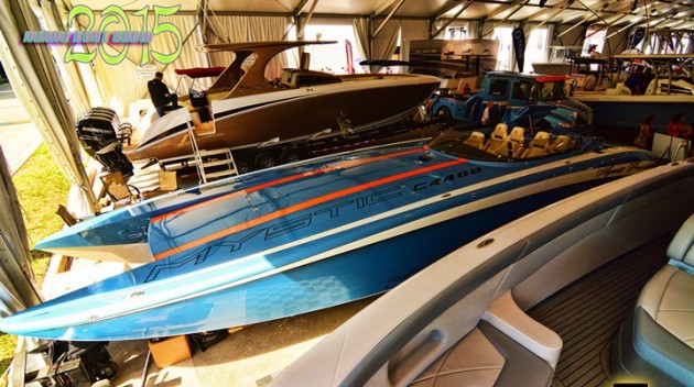 Mystic introduced a pair of show-stoppers—the C4400 catamaran and M3900 center console—in Miami. Photo by <A HREF="http://naplesimage.com"> Jay Nichols/Naples Image<A>.