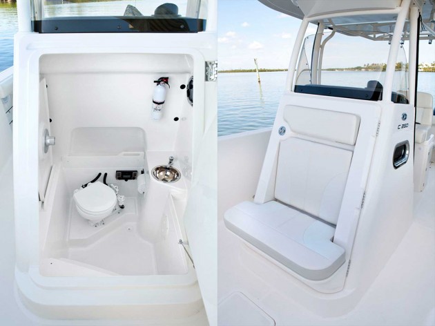 That head hiding under your center console unit may look innocent enough, but it can produce a plethora of nasty odors if it isn't properly cleaned at layup time. Photo courtesy of Pursuit