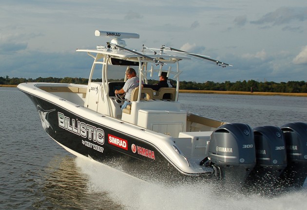 You might think that three 300-horsepower outboards would mean the Key West Ballistic 351 is a gas guzzler, but it's not. How does just under 20 gph at around 28 mph sound? Photo courtesy of Key West Boats 