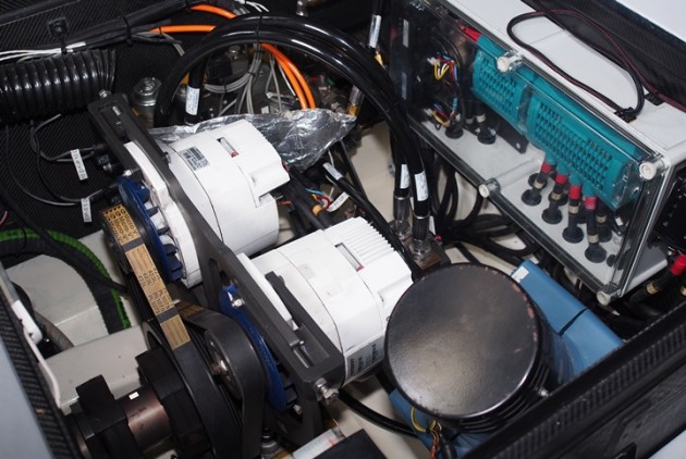 Fig 4: Dual high-output Mastervolt alternators charge the LION batteries. Time to full charge is minimal -- about an hour a day.  