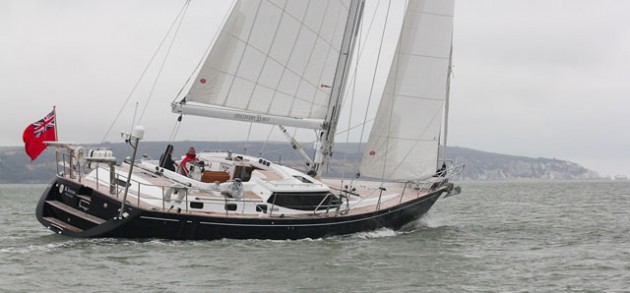 Discovery 55 mk II sailboat underway