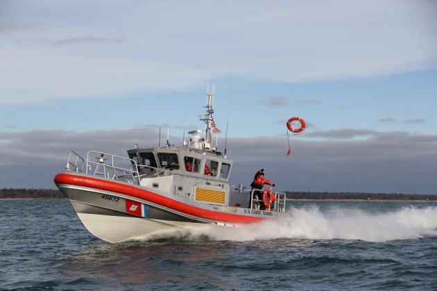 Man overboard! A United States Coast Guard response vessel performs a drill. Photo courtesy of USCG